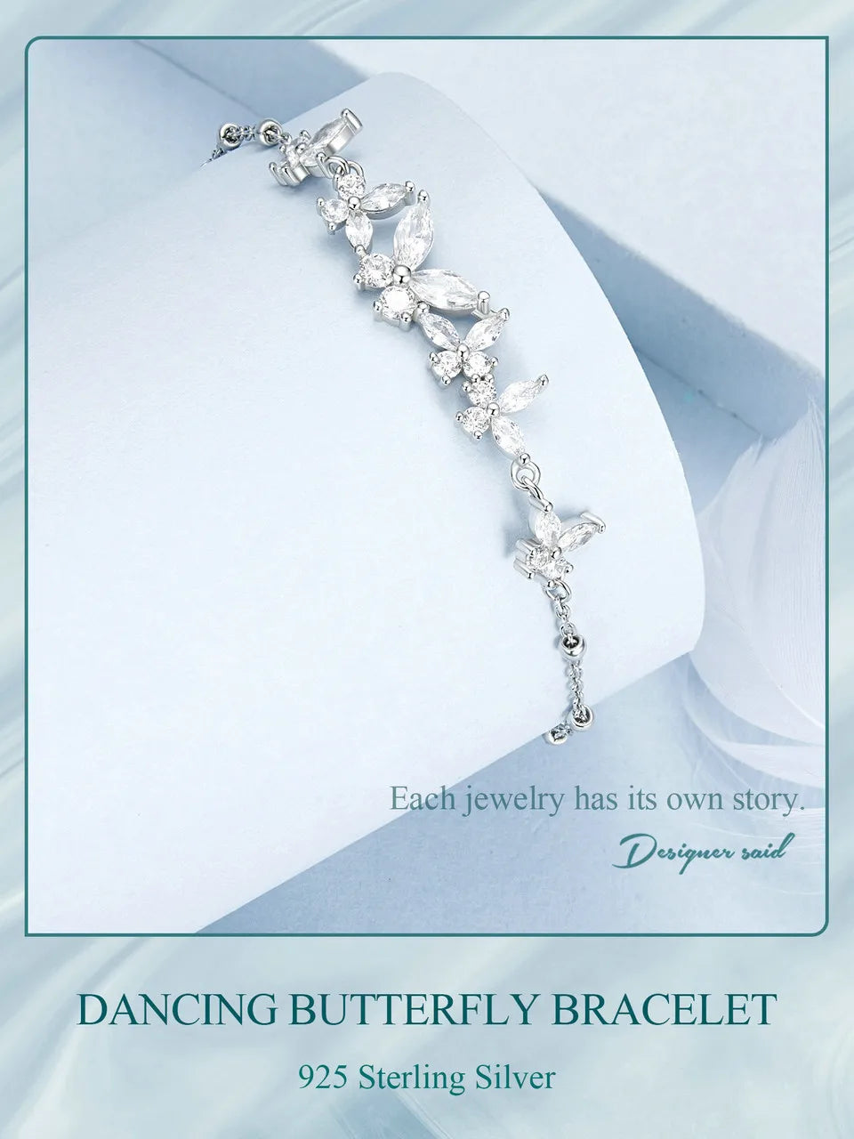 Bamoer 925 Sterling Silver Exquisite Dancing Butterfly Bracelet Pave Setting CZ Shiny Chain Link for Women Wedding Fine Jewelry