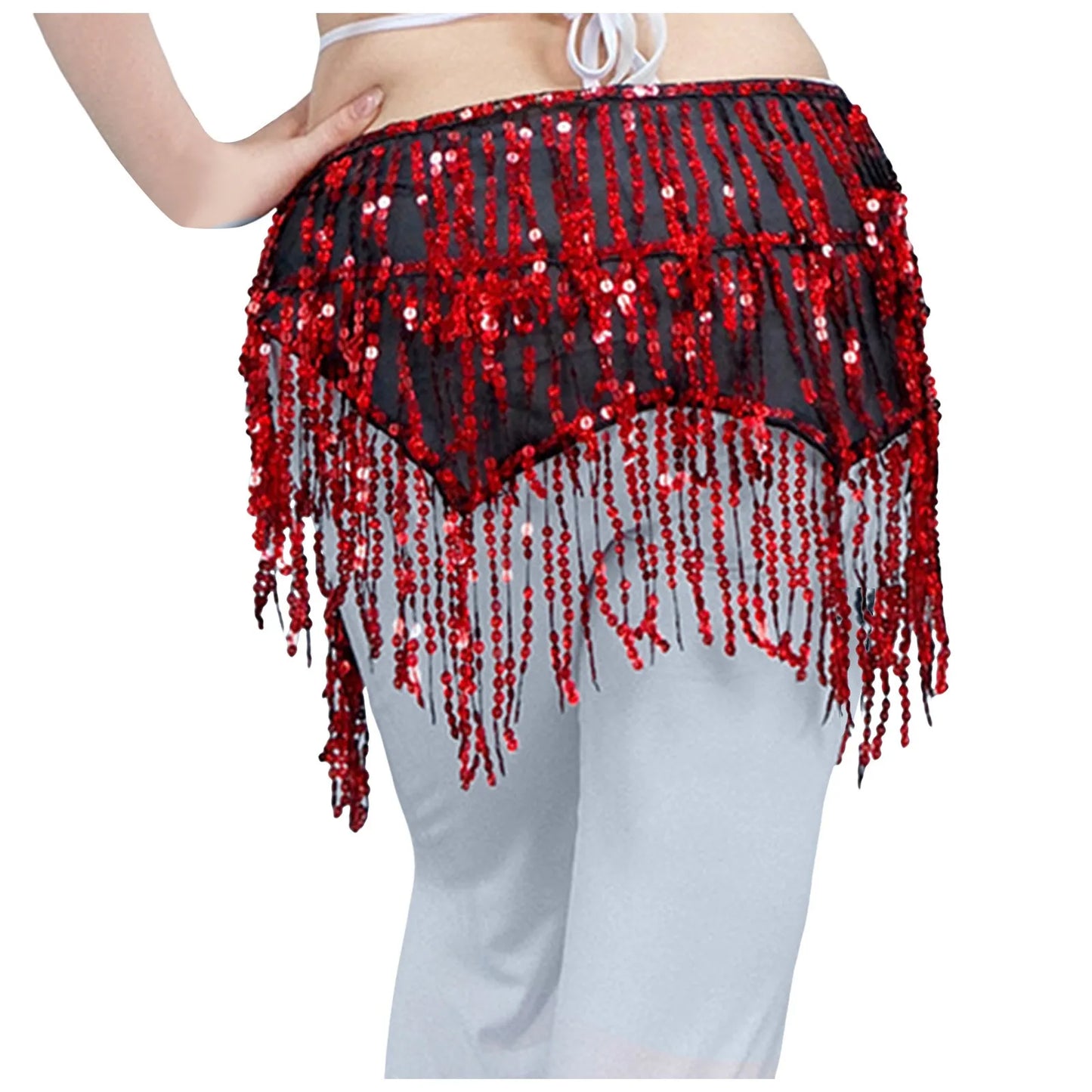 Belly Dance Skirts for Women Midi Length Women Belly Dance Training Waist Chain Short Wrap Hip Skirt With Sequin Fringe Skirts