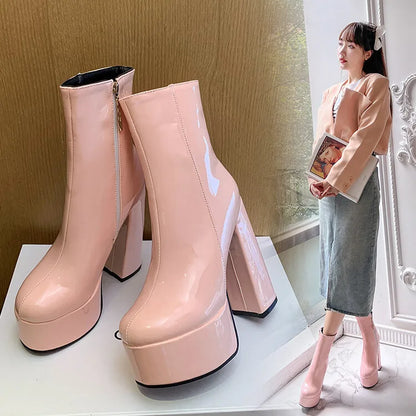 Autumn Winter 2025 New Super High Heels Zipper White Ankle Boots for Women Round Head Casual Party Versatile Platform Shoes 43