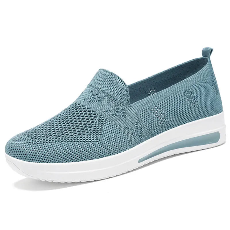 Autumn Women's Slip On Loafers Breathable Mom Soft Flats Classic Office Shoes Knitted Tennis Walking Shoes Sock Sneakers