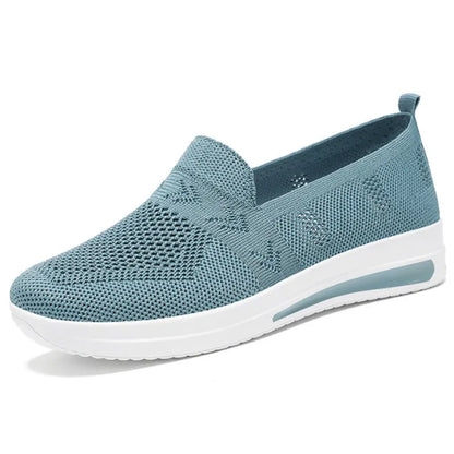 Autumn Women's Slip On Loafers Breathable Mom Soft Flats Classic Office Shoes Knitted Tennis Walking Shoes Sock Sneakers