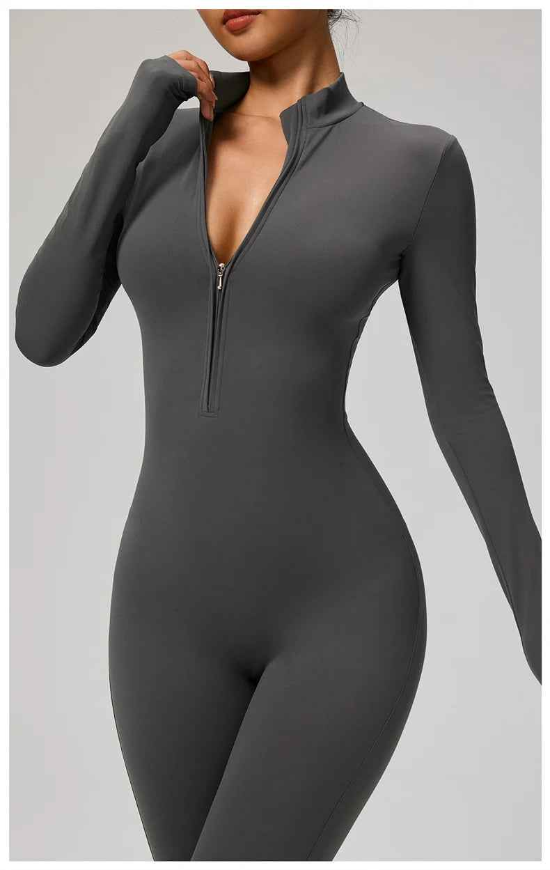TRY TO BN Sports Yoga Jumpsuit Long Sleeves Zipper Sportswear Fitness Pants Workout Bodysuit One Piece Tights Women Gym Clothing