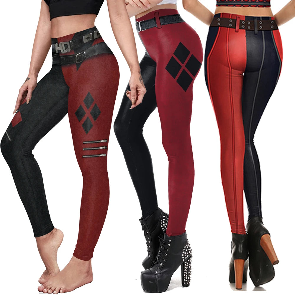 Zawaland Cosplay Costume Clown Women Printing Halloween Dress Up Matching Set Jumpsuits Carnival Party Dress Leggings Bodysuit