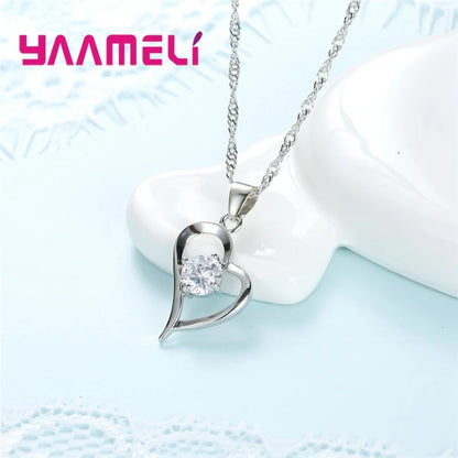 925 Sterling Silver Color Wedding Jewelry Sets for Women Love Heart Hollow Pendants Necklaces Earrings Clear Austrian Crystal