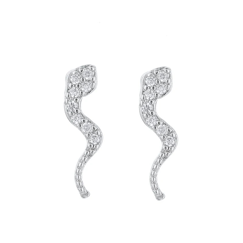 925 Sterling Silver Needle Pave Crystal Snake Type Stud Earrings for Women Simple Cute Animal Earrings Fashion Delicate Jewelry