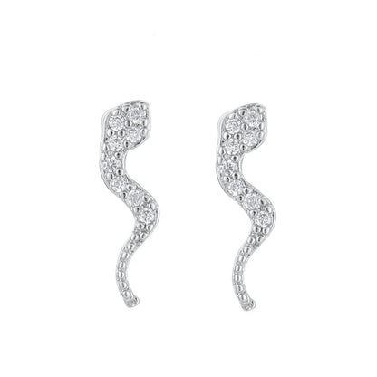 925 Sterling Silver Needle Pave Crystal Snake Type Stud Earrings for Women Simple Cute Animal Earrings Fashion Delicate Jewelry