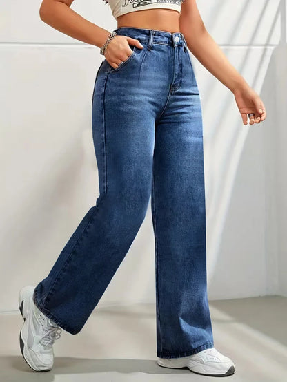 Women's trendy discount craft mid-waist wide leg jeans