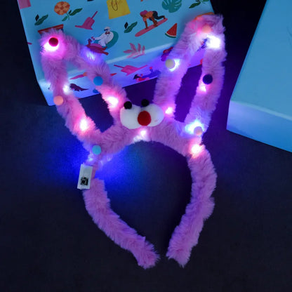LED 14 Lamp Long Rabbit Ear Headband  Flashing Colorful String Lamp Luminous Hairband Birthday Party Christmas Easter Headband