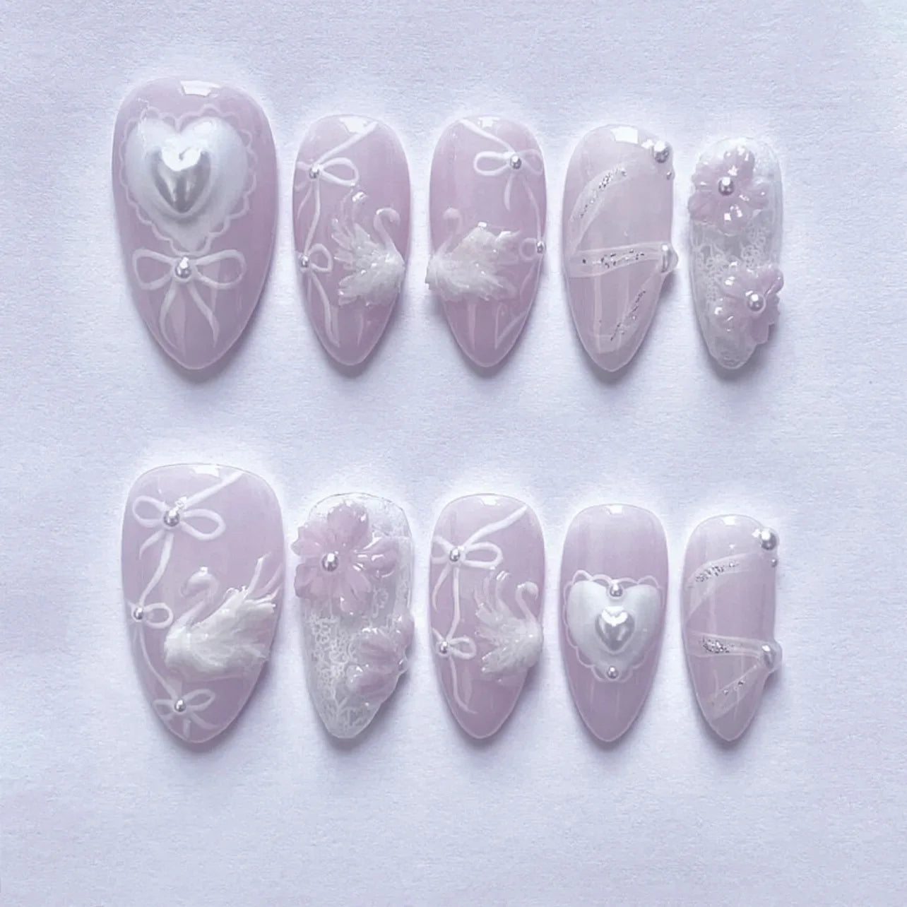 24Pcs 3D Green Ripple Design False Nails Cat's Eye French Almond Fake Nail Tips Leaves Pattern Removable Oval Press on Nails