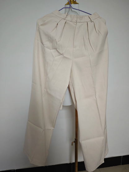 Beige two-piece suit women's summer 2024 new irregular fashion sleeveless vest top high waist wide-leg pants suit