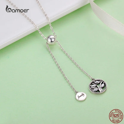 Bamoer 42cm Real 925 Sterling Silver Tree of Life Pendent Necklace for Women Stylish Engagement Wedding Necklace Fine Jewelry