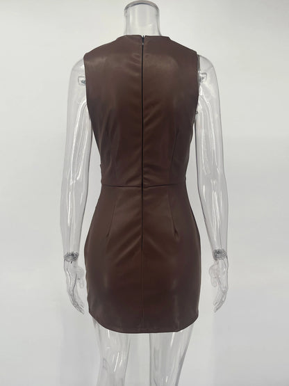 Tossy PU Sexy Fashion Maxi Dress For Women High Waist Sleeveless Slim Patchwork Solid Skinny Streetwear Female Bodycon Dress New