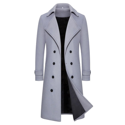 Woolen Warm Men's Double Breasted Overcoat Autumn/Winter Button Long Cardigans Smooths Long Jacket Elegant Trench Coat For Men