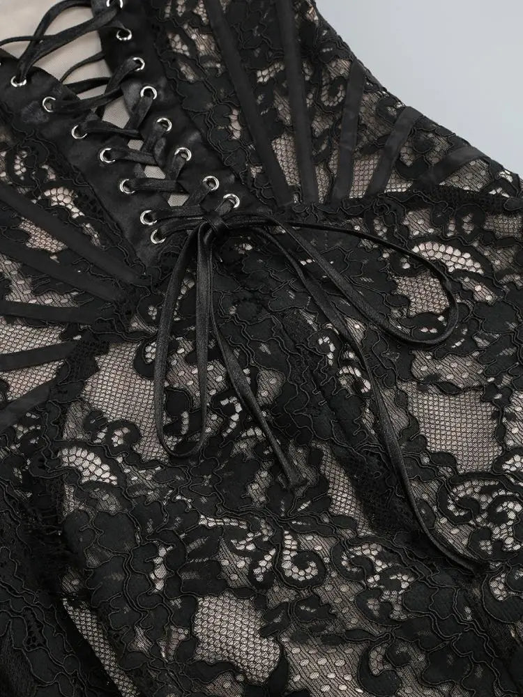 Talenza Women's Sexy Lace Dress Solid Color Sheer Patchwork High Waist Lace Dress Elegant Printed Strapless Slim Evening Dress