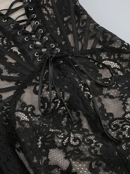 Talenza Women's Sexy Lace Dress Solid Color Sheer Patchwork High Waist Lace Dress Elegant Printed Strapless Slim Evening Dress