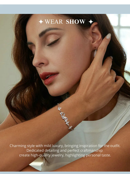 Bamoer 925 Sterling Silver Exquisite Dancing Butterfly Bracelet Pave Setting CZ Shiny Chain Link for Women Wedding Fine Jewelry