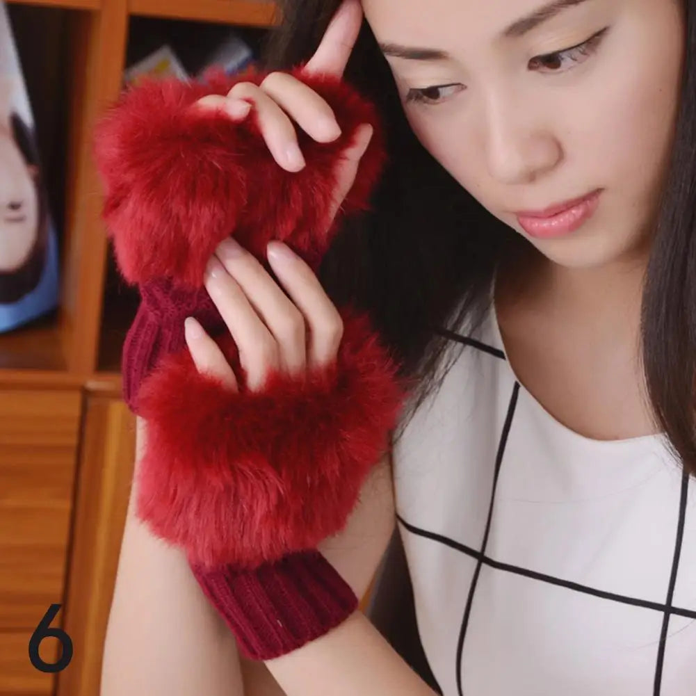 Winter Warm Women Faux Fur Arm Sleeve Soft Elastic Wrist Slap On Cuffs Arm Warmer Plush Thicken Accessories Fashion Coat Decora