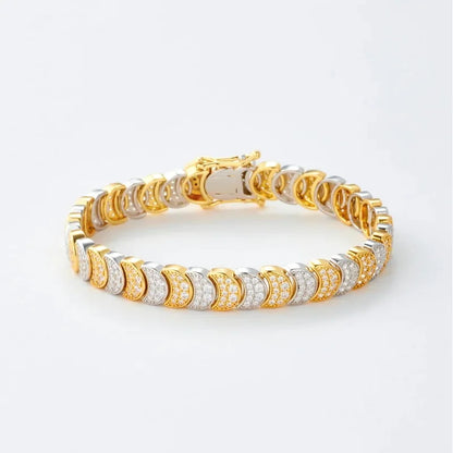 Two Tone Gold Color Paved 5A Cubic Zirconia CZ Moon Shaped Charm Link Chain Fashion Women Bracelet 2025 Gift