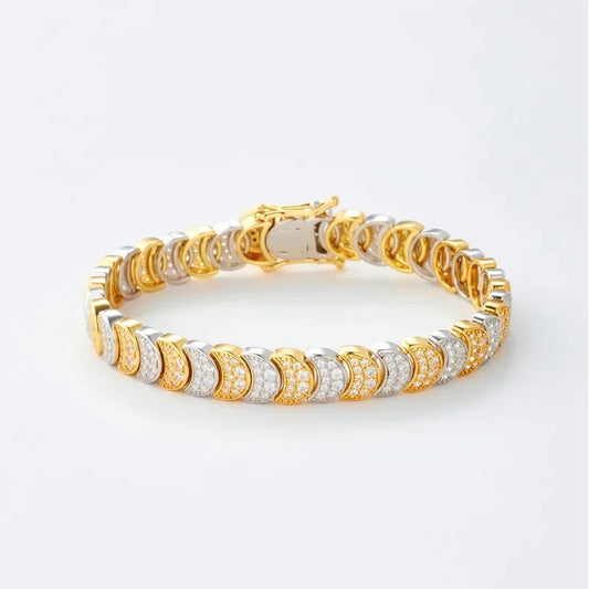 Two Tone Gold Color Paved 5A Cubic Zirconia CZ Moon Shaped Charm Link Chain Fashion Women Bracelet 2025 Gift