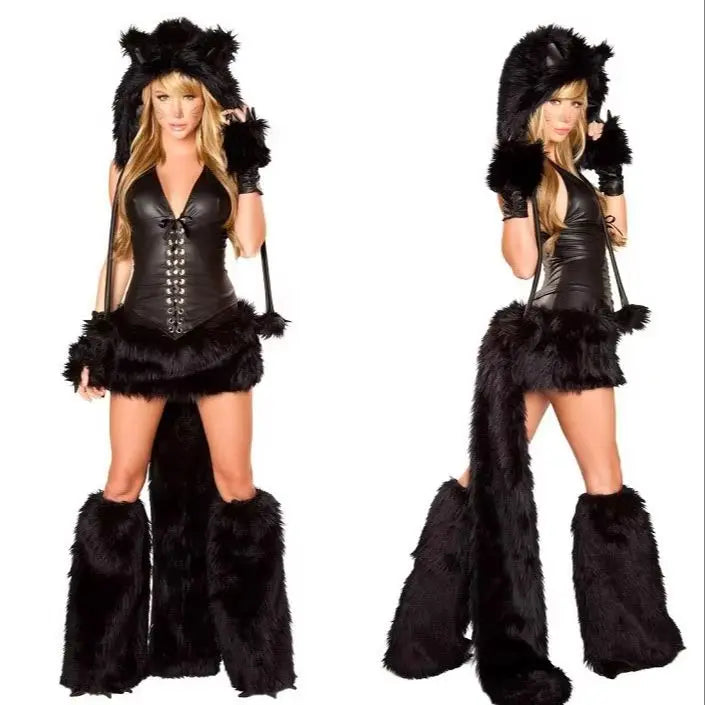 Sexy plush costume set for women with big tails, wolves, leopards, penguins, frogs, caterpillars, role-playing, winter Halloween