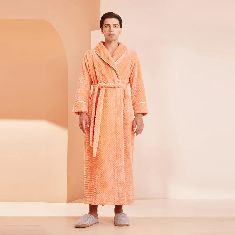 Thicken Flannel Women Long Robe Home Dress Autumn Winter Warm Couple Sleepwear Bathrobe Plush Coral Fleece Lounge Wear Negligee