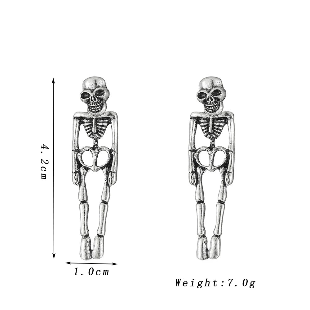 EtherealBe Halloween skeleton earrings for women in silver featuring detailed skeleton design