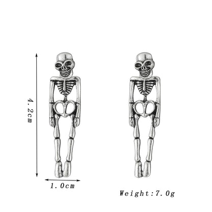 EtherealBe Halloween skeleton earrings for women in silver featuring detailed skeleton design
