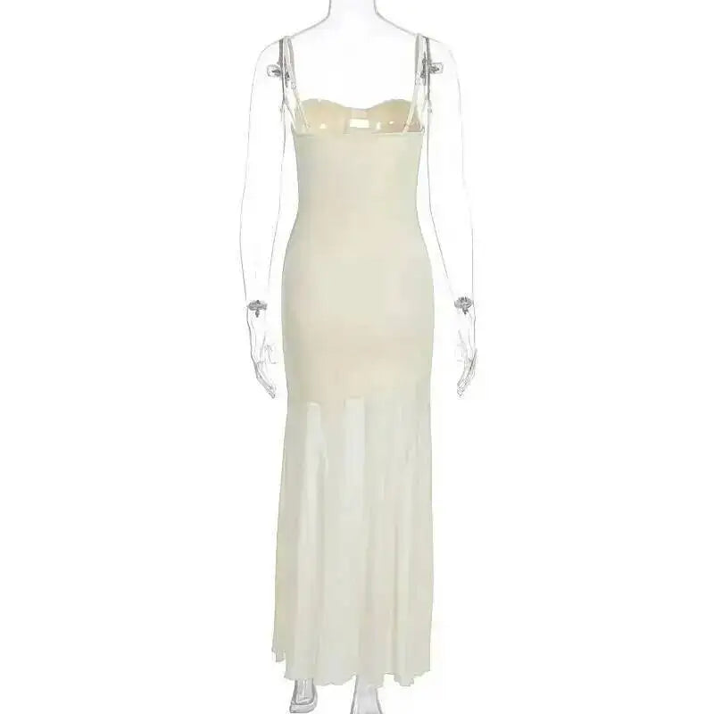 Avrilyaan Mesh Splicing Hollow Spaghetti Strap Backless Party Sexy Dresses Elegant Long Dress Women 2025 Summer Dress Vestidos