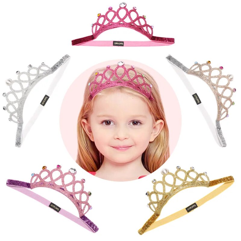 Child Rhinestones Princess Headband Elastic Hair Crown Tiara Accessories Hair Band Accessory Gift