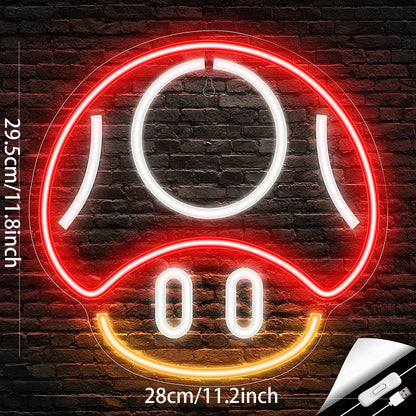 Gaming Mushroom Neon Sign for Game Room Decor, Man Cave, Kids Room - Gaming Mushroom Wall Decor - Gamer Gifts for Boys, Kids