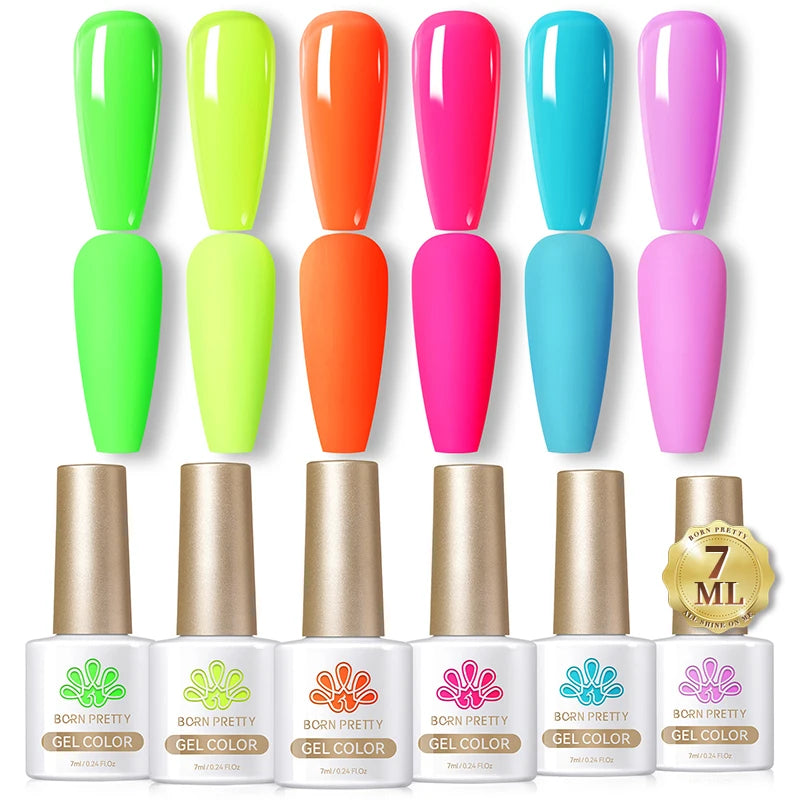 BORN PRETTY 7ml Glitter Gel Nail Polish Set Sparkly Shiny Gold Silver Pink Glitter Gel Polish Kit Winter Christmas Gift Box