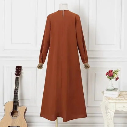 2024 Fashion Islam Ramadan Abaya Solid Loose Pullover Abayas Women Casual Elegance Long Sleeve Long Women Clothes Musulman Robe