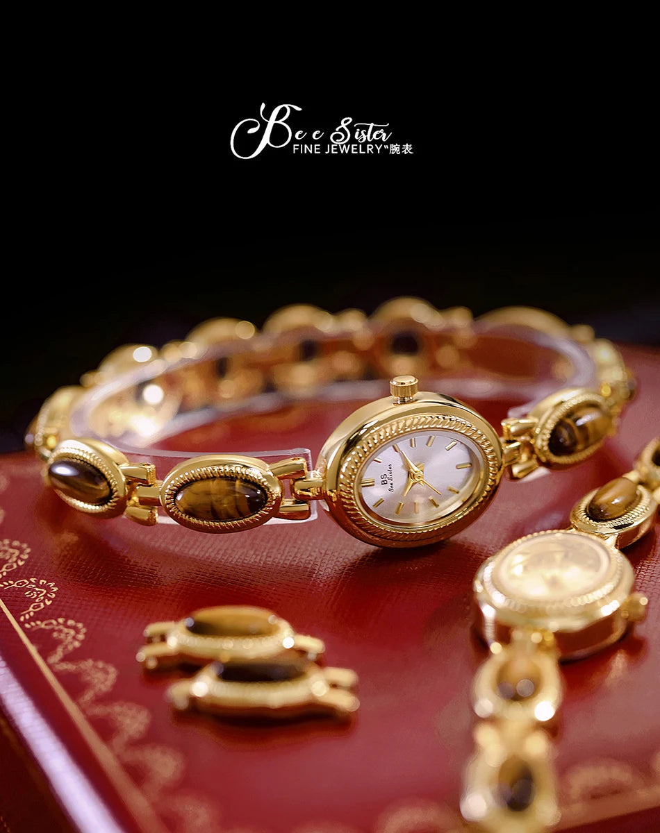 Luxury Golden Vintage Watch Women Elegant Amber Jewelry Quartz Wristwatch New In Women's Watches Fashion Bracelet Gold Watch