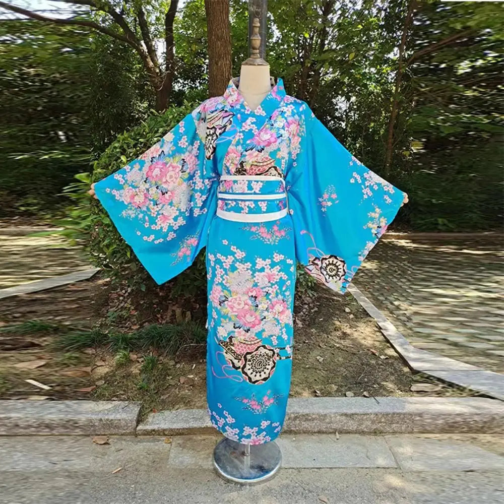 Cosplay Costume Traditional Japanese Kimono Japanese Style Printed Floral Sakura Girl Kimono Dress Elegance Asian