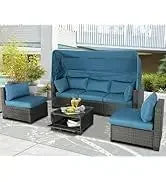 Qoutdoor PE wicker patio furniture rattan sectional loveseat couch set conversation sofa with storage box for balcony lawn a