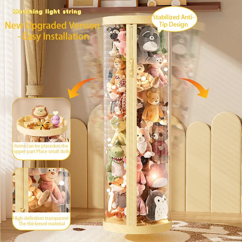 Transparent Doll Storage Box Plush Toy Organization Toy Storage Tube DIY Zipper Bins Kid Christmas Gift Children's Toy Organizer