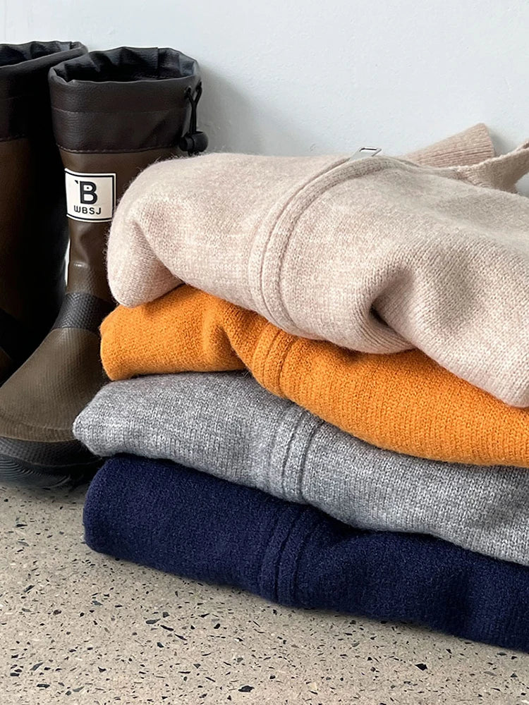[EAM] Orange Big Size Casual Knitting Cardigan Sweater Lapel Long Sleeve Women New Fashion Tide Spring Autumn 2026 1DJ3315