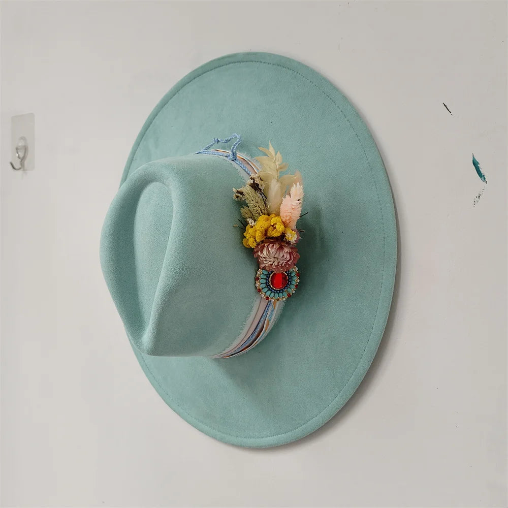 Embroidered three-dimensional flower fedora hat Women's jazz top hat Spring and autumn panama church fashion elegant wedding Hat