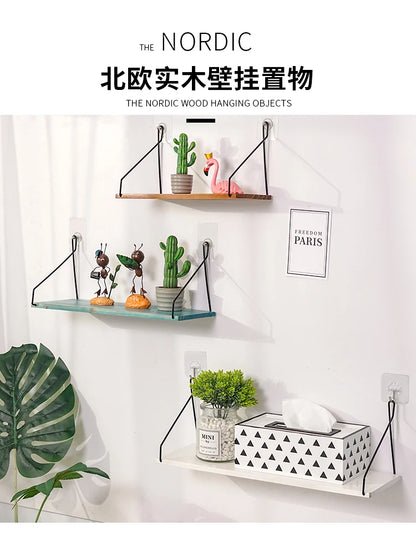 Nordic Wooden Wall Hanging Shelves Living Room Decor Display Stand Home Wall Decoration Bedroom Storage Shelf