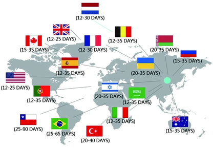 pink cowgirl cosplay set for kids shipping map showing world map with country flags and estimated delivery days