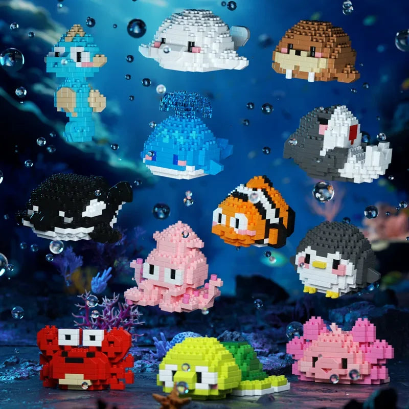 Marine Organism Micro Building Blocks Sea Turtle Killer Whale Beluga Walrus Penguin Mini Brick Figure Toys For Christmas Gift