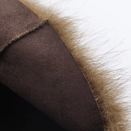 HH Winter Woman Elegant Casual Warm Coat Women Lapel Buttons Pocket Long Sleeves Outwear Reversible Faux Fur Effect Jacket