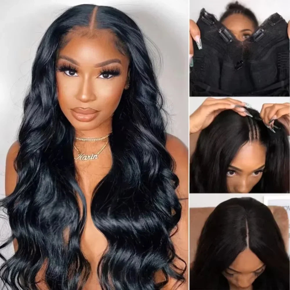 32 Inch Body Wave V Part Wig 200% Density Glueless Body Wave Brazilian 100 Human Hair Easy Install Upgrade Wig Natural Black Wig
