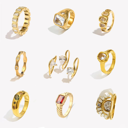 E.B.belle Zircon 18K Plated Stainless Steel Women's Rings Trendy Luxury Shiny Hypoallergenic Rings Sets Jewelry Decoration Gift