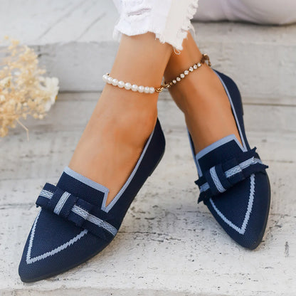 Women Flats 2024 New Knitted Slip Breathable Comfortable Solid Color Shoes Casual Pointed Toe Walking Loafers Sneakers Women