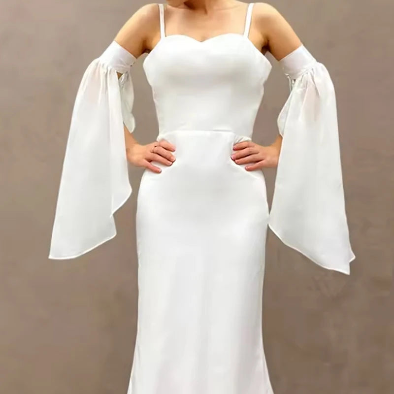 1Pair Women Long Tulle Sleeves Sunscreen Detachable Decorative Sheer Chiffon Arm Covers Gloves Wedding Dress Costume Accessories