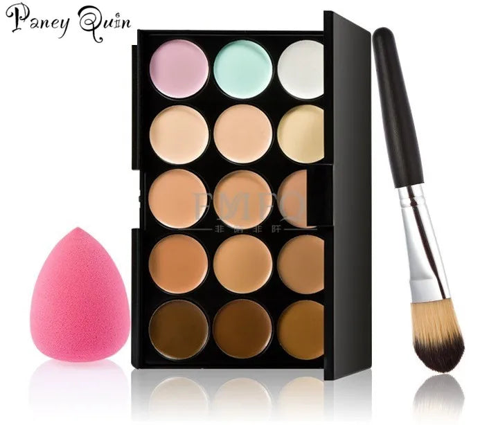 15 color Concealer Contouring correcteur makeup products face Based anti cernes cosmetic set brush Sponge Puff wholesale