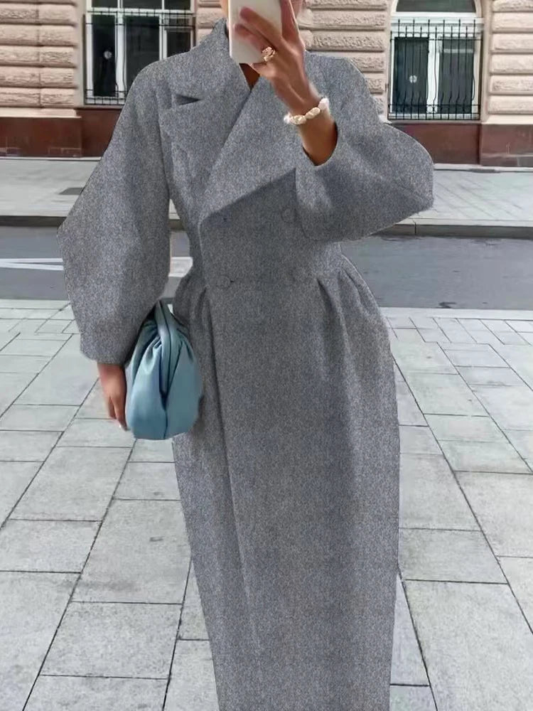 Winter Coat for Women Elegant Lantern Sleeve Lapel Collar Trench Coats Vintage Chic Long Jackets Overcoat 2023 Luxury Outwear