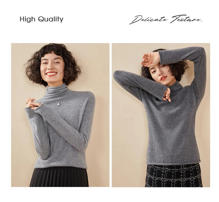 New Women's Cashmere Sweater 100% Pure Cashmere Knitted High Collar Hoodie Hot Selling Soft Solid Color Women's Top