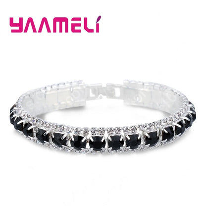 Top Sale 925 Sterling Silver Color Bracelet Full AAA Zircon Austrian Crystal Femme Women Link Chain Jewelry Bangles 14 Colors